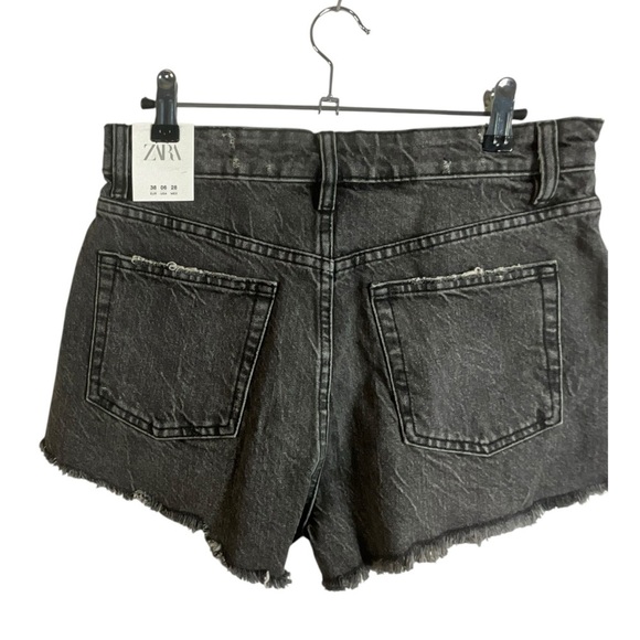 Zara Distressed Black Washed Raw Chewed Hem High Rise Denim Shorts - Picture 10 of 13